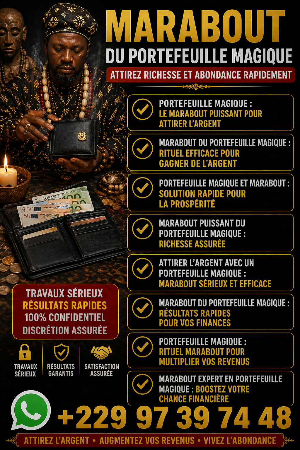 +22997397448 Marabout du portefeuille magique : rituel efficace pour gagner de l’argent