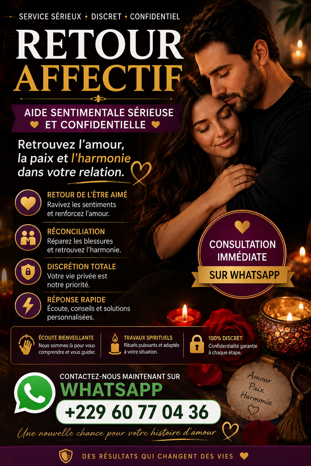 Retour d’affection rapide et sérieux à Cotonou – Résultats rapides et discrets