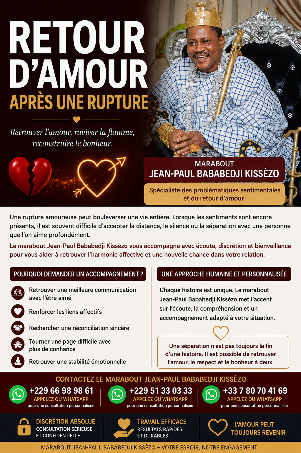 Voici +22951330333 Numéro marabout puissant WhatsApp gratuit en France