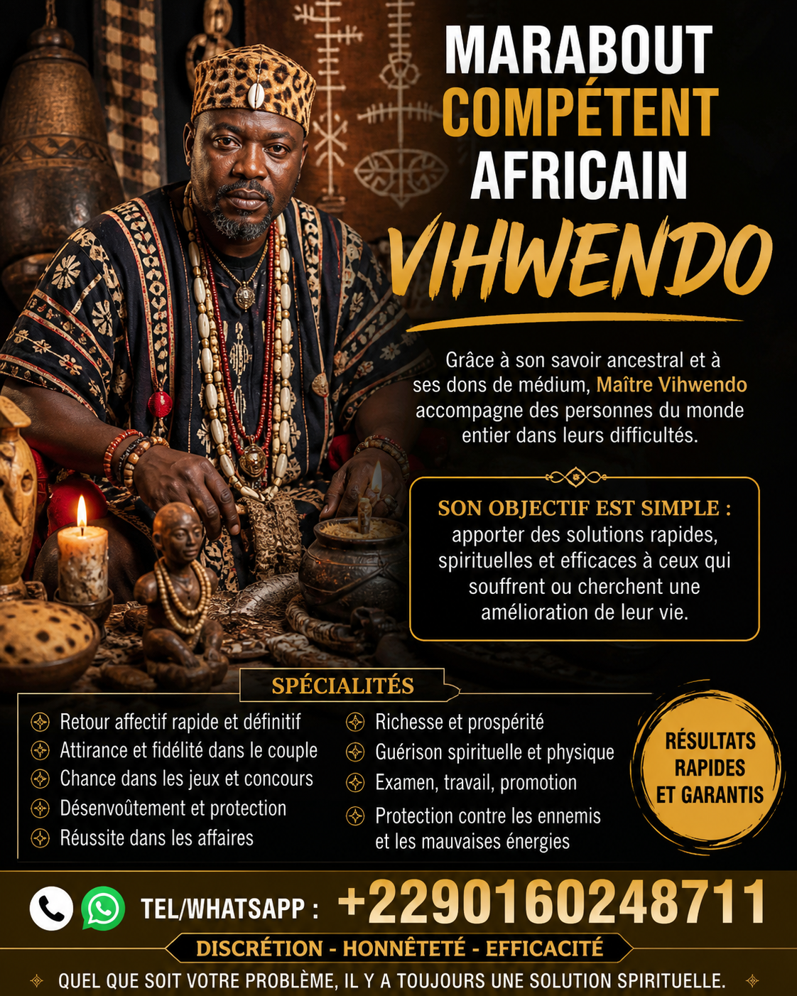 Retour affectif rapide et efficace. WhatsApp: +2290160248711